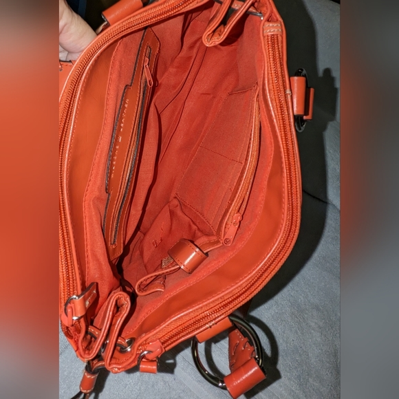 Wilson Leather orange leather triple section handbag . - Picture 10 of 11